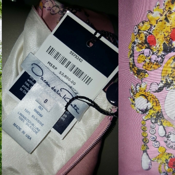 *$3,890 NEW W. TAG OSCAR DE LA RENTA SILK PINK JEWEL RUNWAY DRESS US 8 M - Picture 2 of 11